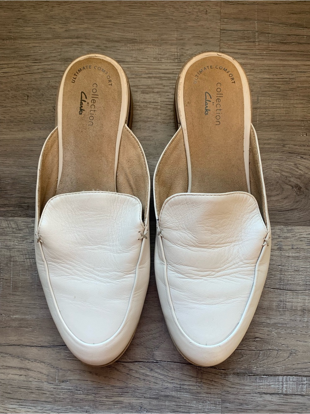 Clarks Women's Cream White Leather Slip-On Mules Clogs Sz 8.5